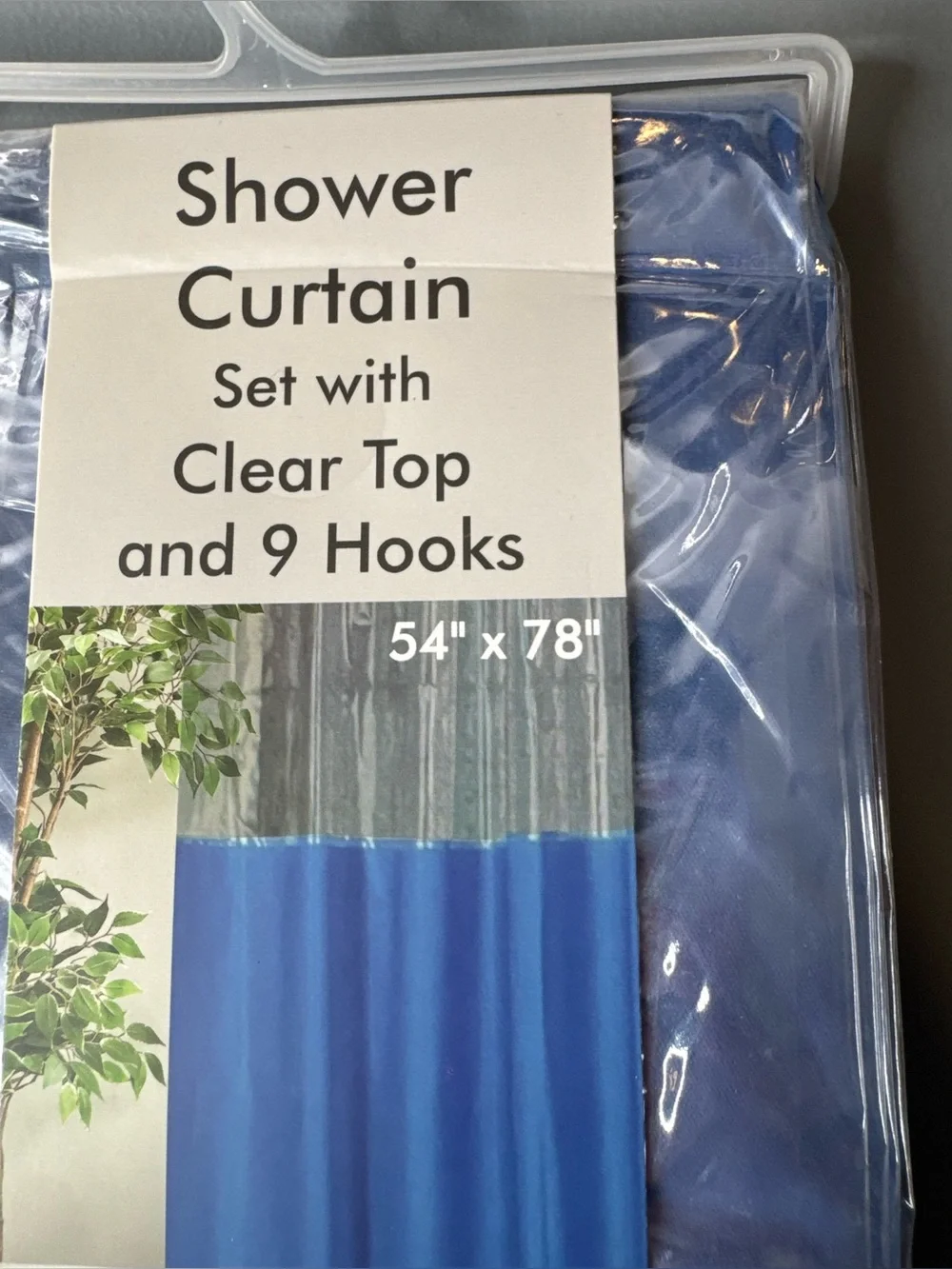 Blue Shower Curtain Set with Clear Top and 9 Hooks 54” x 78” bathroom